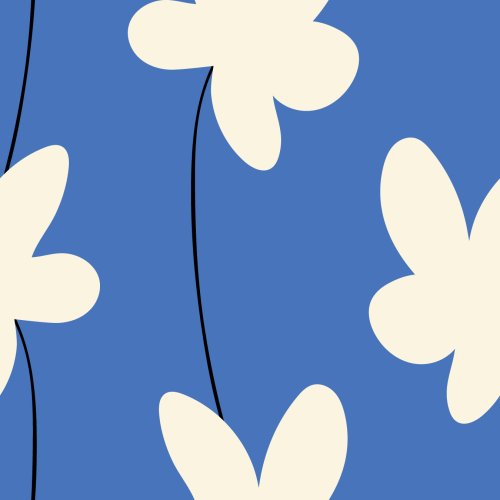 white floral design on blue background