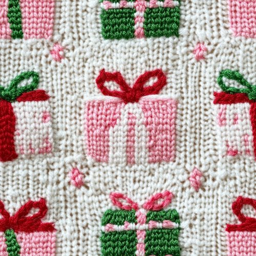 pink and green knit look christmas presents