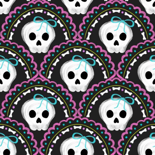Neon Halloween scallops with painterly skulls