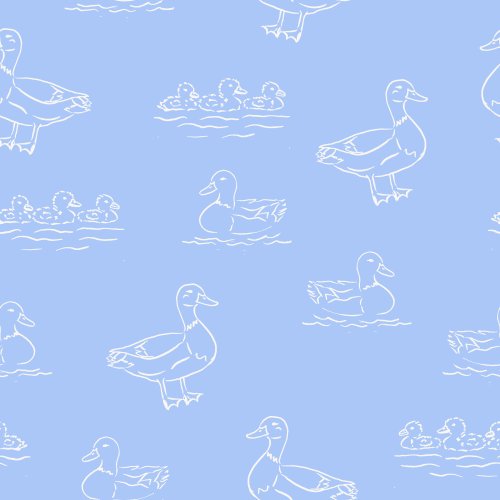 spring duck and ducklings on blue background