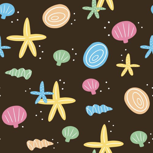 colorful sea shells on dark brown background