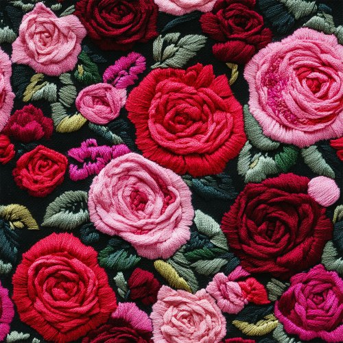 pink and red 3D look embroidered roses