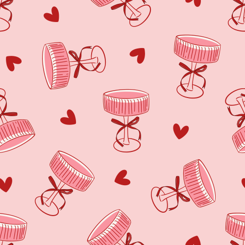 Valentine's Day Champagne and hearts tossed pink