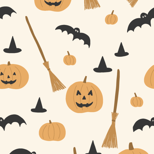 classic halloween pumpkins and brooms and bats in earth tones
