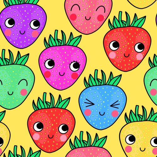 colorful strawberries with faces