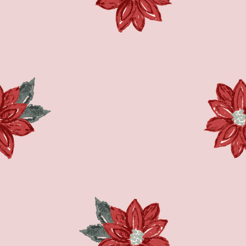 hand painted poinsettias and leaves set as a diamond repeat on a solid background