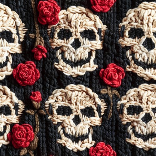 knitted skulls and roses