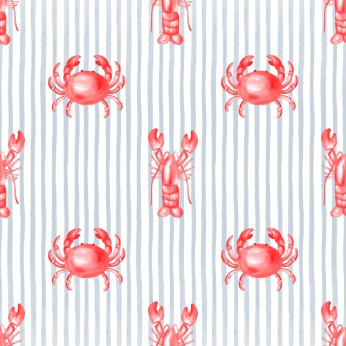 lobster and crabs on striped background