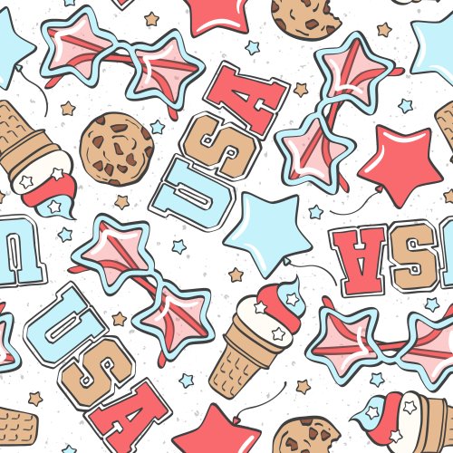 patriotic design with cookies, ice cream cones, USA letters, sunglasses