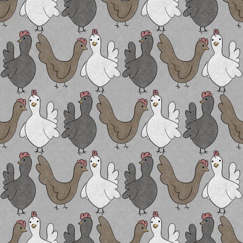 cartoon hens lined up on a gray background