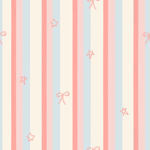 cream white and blue stripe design with bows on stars