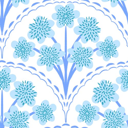 a scalloped layout of simple, stylised flowers in pastel shades