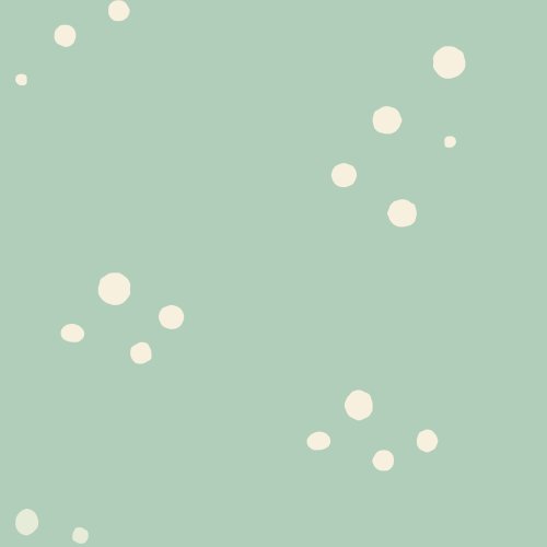 Minimal scattered cream dots on a soft sage green background creating a subtle snowfall effect.