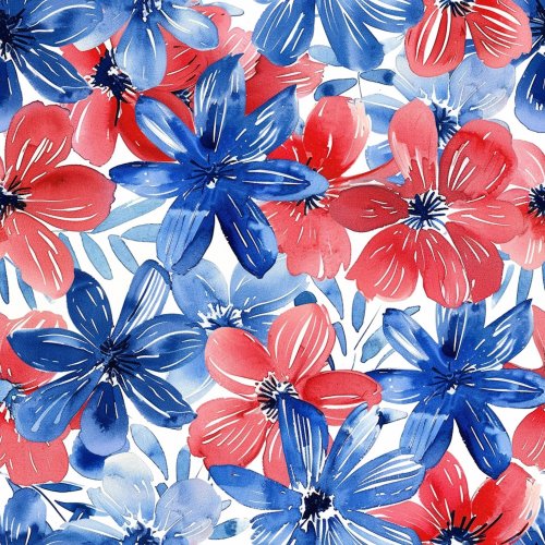 red white and blue watercolor floral design