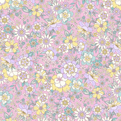 retro floral design with pink and yellow flowers