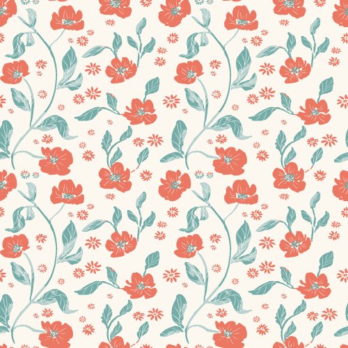 hand painted floral stripes on cream for Done in Love quilt kit