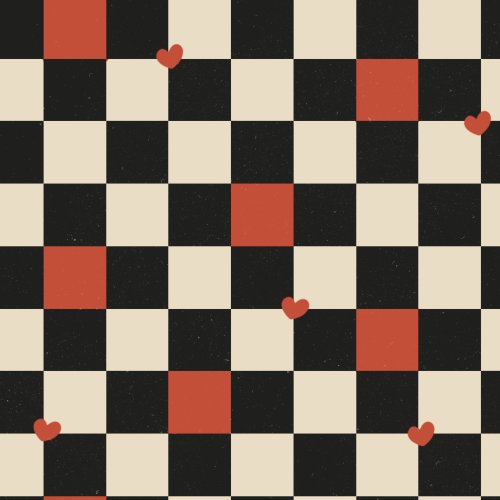 black tan and red checkers with hearts