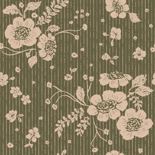 handpainted florals and pinstripes on a deep green background