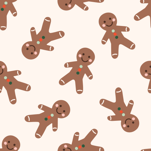 Cute tossed gingerbread man cookies, dark green, mint, orange/red buttons 