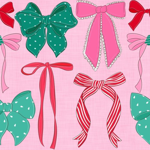 Bows in various styles with shades of pink and green 