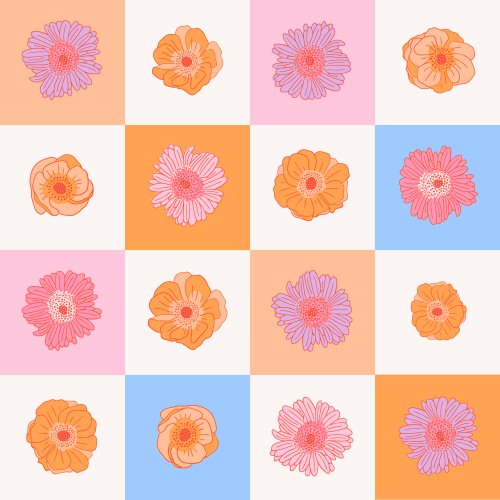 Bright floral checkerboard