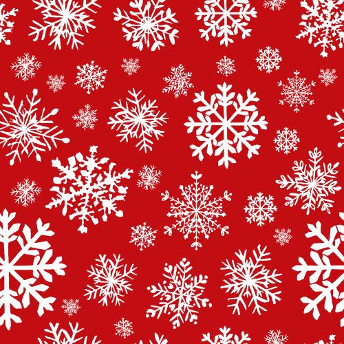 white snowflakes on red background