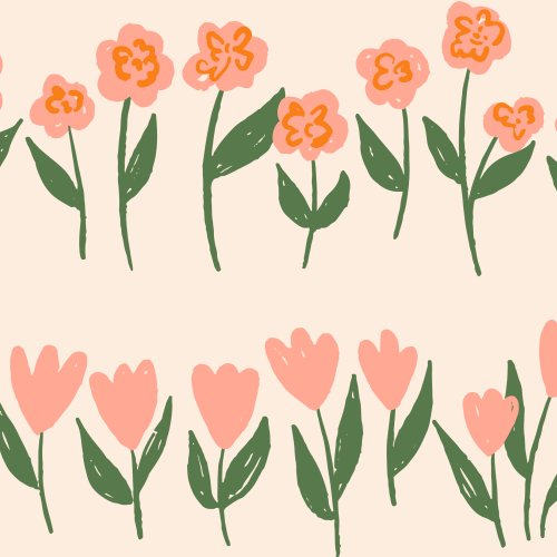 Hand drawn florals in a horizontal stripe 