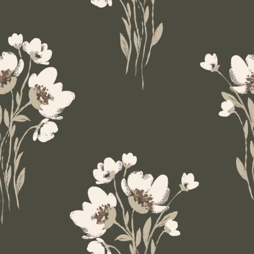 Hand painted floral bouquets against a dark forest green background