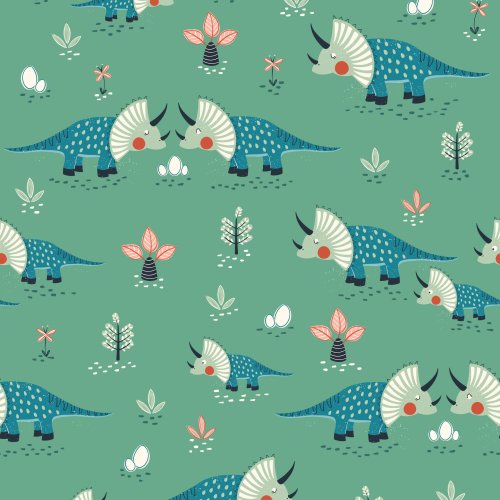 triceratops dinosaurs on green background