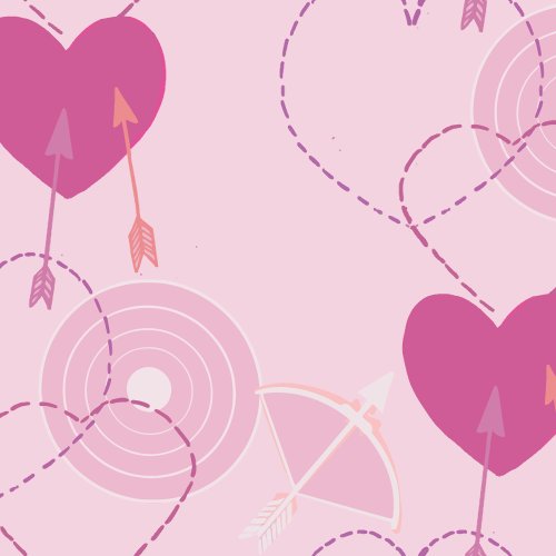 Hearts with bow and arrow design on pink background