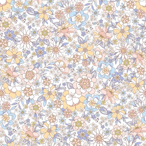 retro floral design with blue, pink and yellow flowers