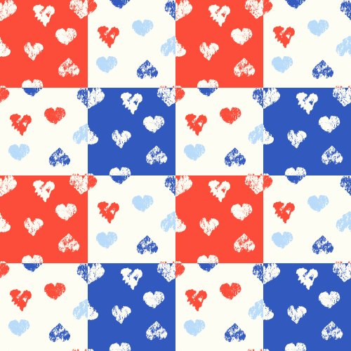 Rustic hearts patchwork in red white blue for 4th of July