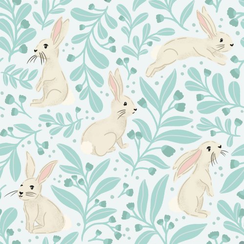 Bunnies hop and sniff in this sweet, spring design.  Perfect for Easter or other Spring sews!