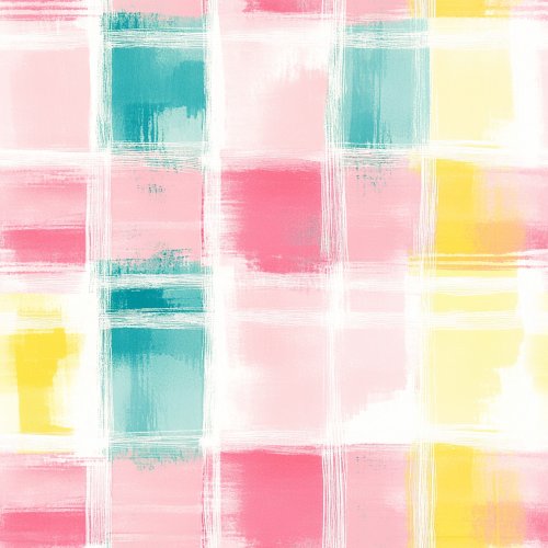 pink yellow and teal painted plaid