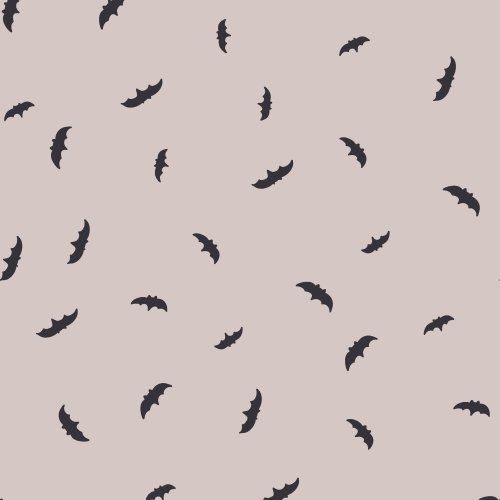 Tiny minimal black bats flying in the spooky October skies in modern Halloween colors like cloudy purple, cream white, and sienna brown, as part of the larger Spooky Simple collection