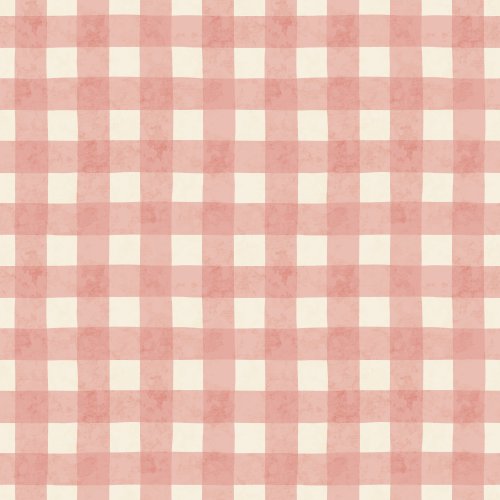 A soft watercolor gingham in dusty blush pink and warm cream, with gently wavy edges and subtle mottled texture for a cozy whimsical look.
