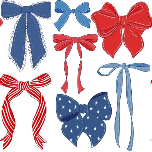 Red white and blue bows in various styles 
