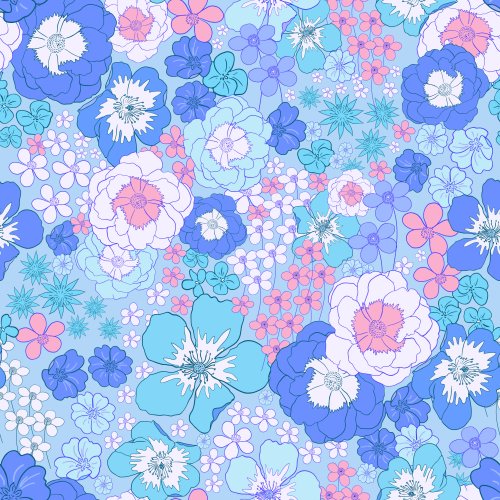 Fun and colorful stylized flowers. Mixed retro style floral.