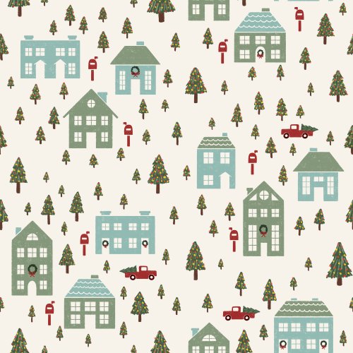 cute houses and pine trees at Christmas