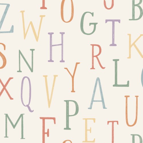 Alphabet Letters Hand Drawn in soft pastel rainbow colors on an off white background