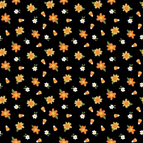 candy corn and flowers on a black background
