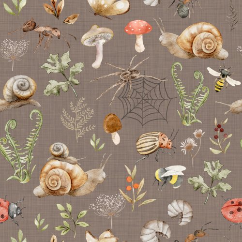 Hand drawn insects and snails in forests.