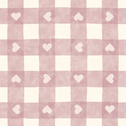 A seamless pattern with gingham checks and small hearts