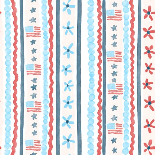 American themed vertical watercolor stripe with flags and stars in red white and blue