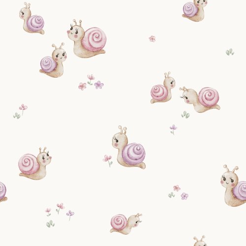 Cute girl snails with flowers. Kids pattern. Hand drawn.