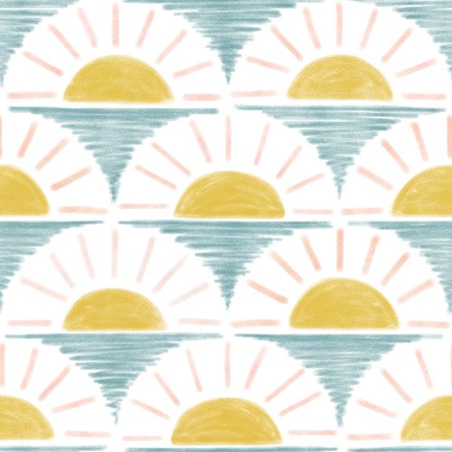 whimsy sunset illustration on 3 colors