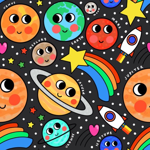 cartoon planets and stars