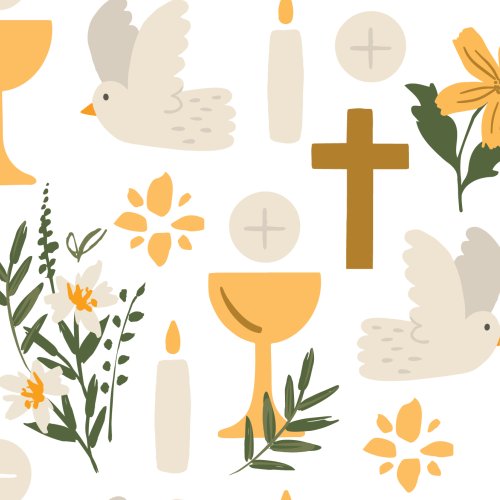 communion religious design with goblet, cross, flowers