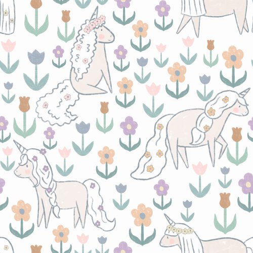 hand drawn minimalistic unicorns (ponies) in a meadow