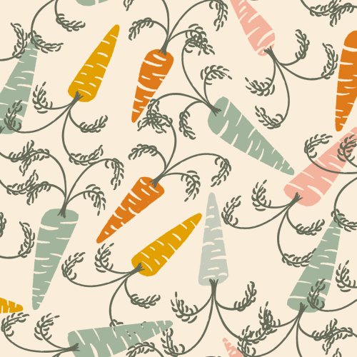 Gender-neutral Easter fabric with fun colored carrots. 